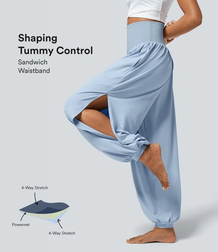 SoCinched High Waist Tummy Control Side Pockets Pleated Cutout Yoga Joggers