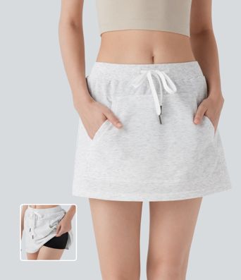 Combinaison mini 2 en 1 décontractée à taille haute et cordon avec poche kangourou