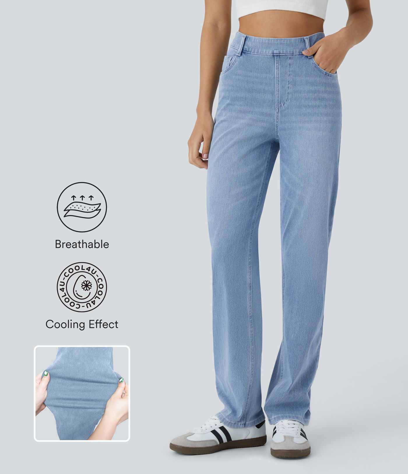 Halara Flex™ High Waist Multi-Pocket Straight Leg Cool Touch Washed Stretch Knit Casual Jeans