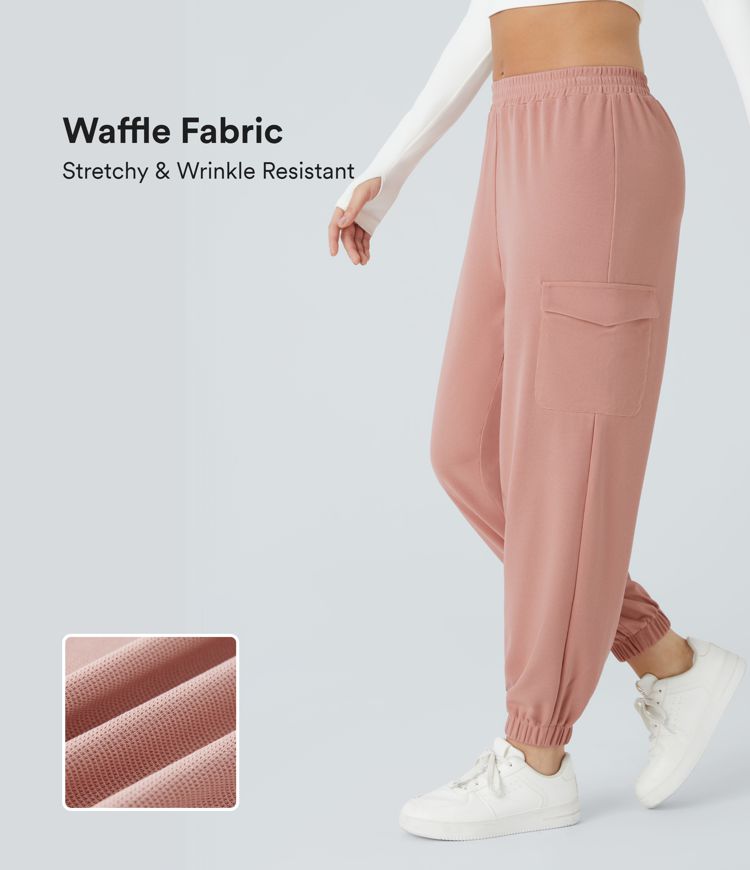 Mid Rise Side Flap Pocket Waffle Casual Cargo Joggers