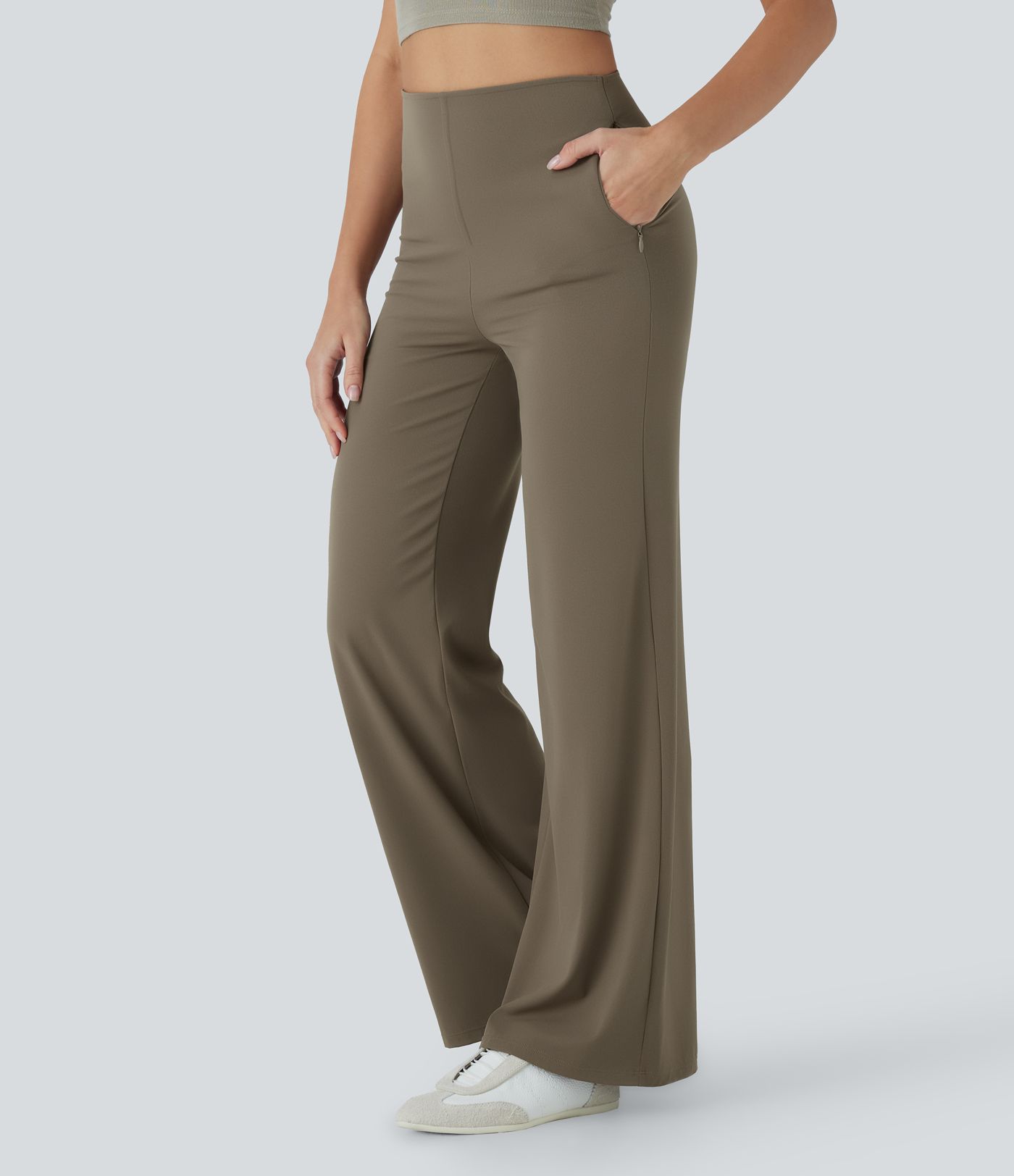 High Waisted Tummy Control Butt Lifting Straight Leg Casual Pants with Pockets