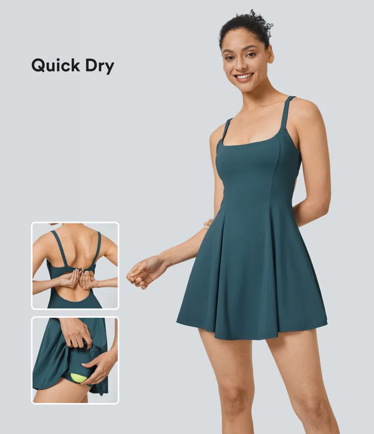 Backless Cut-out 2-in-1 Pocket Quick Dry Mini Slip Tennis Active Dress