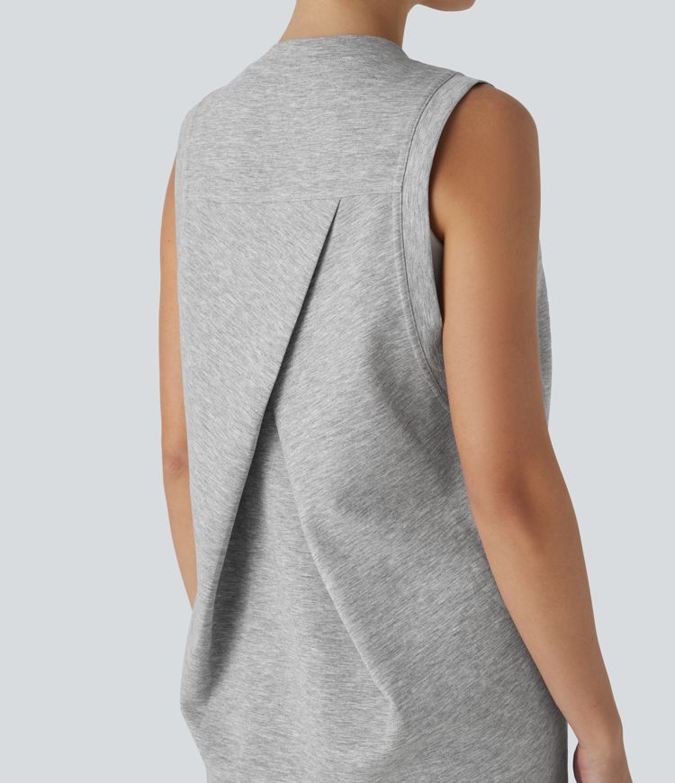 Round Neck Sleeveless Crossover Back Mini Casual Dress with Pockets