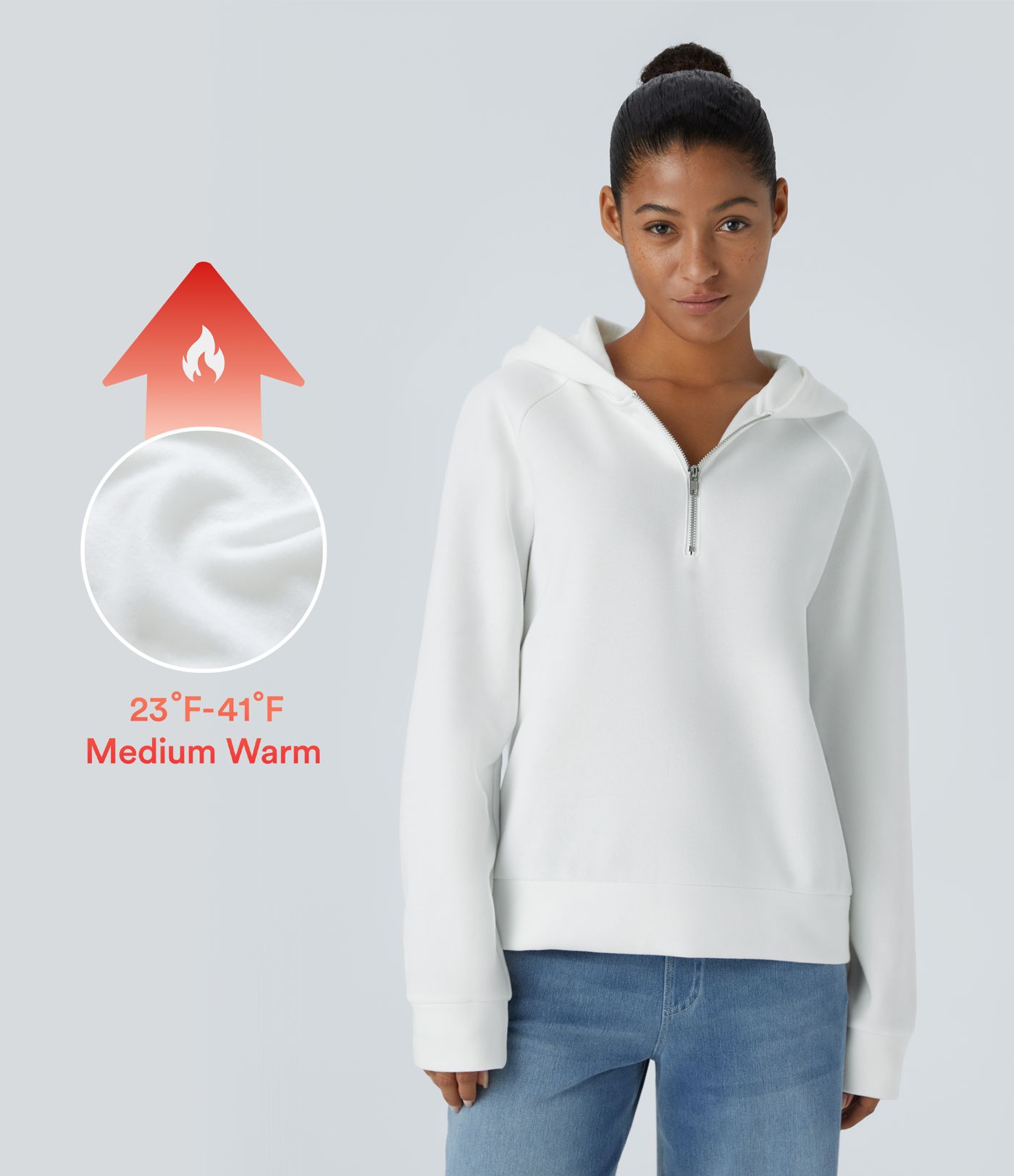 Sudadera polar capucha media cremallera manga larga