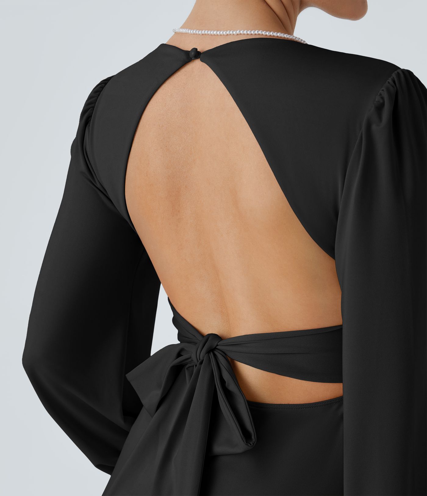 V Neck Long Sleeve Tie Back Bishop Sleeve Maxi Dress