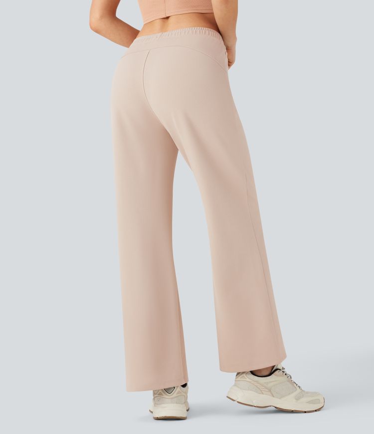 Low Rise Drawstring Straight Leg Yoga Trousers with Side Pockets