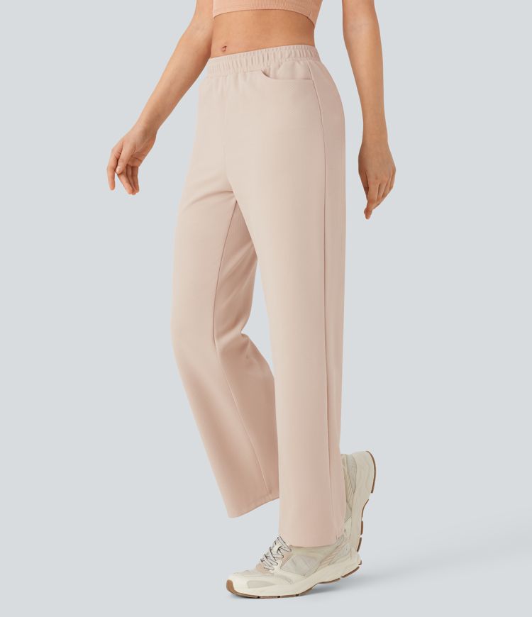 Low Rise Drawstring Straight Leg Yoga Trousers with Side Pockets