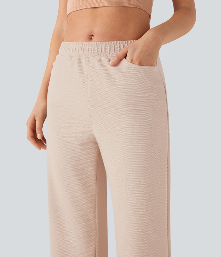 Low Rise Drawstring Straight Leg Yoga Trousers with Side Pockets