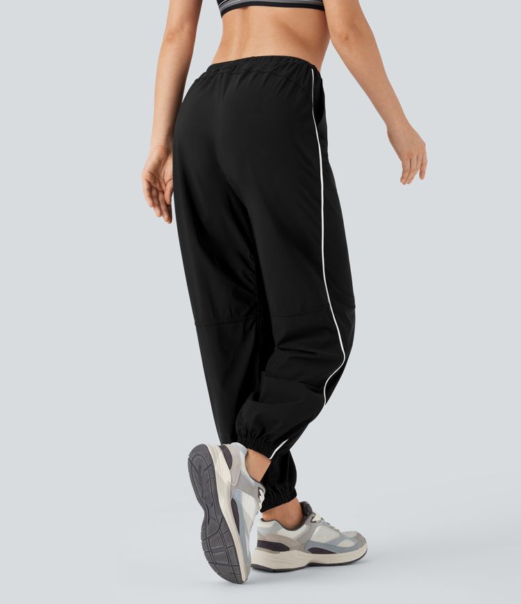 Low Rise Color Block Quick Dry Trackpants Dance Joggers with Pockets
