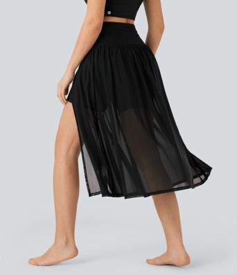 Hohe Taille 2-in-1 Fließender Midi-Tanzrock mit Tasche