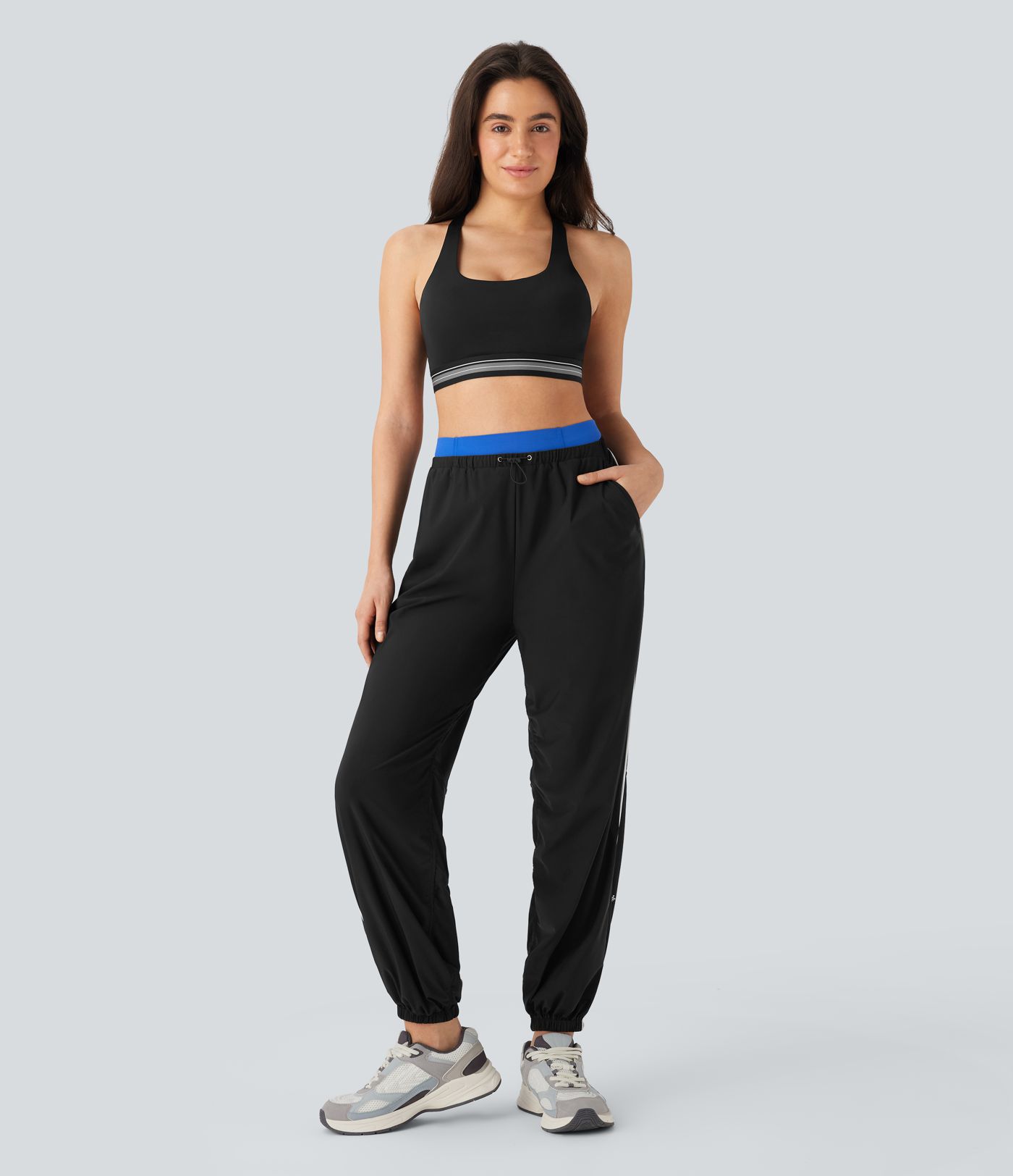 Low Rise Color Block Quick Dry Trackpants Dance Joggers with Pockets