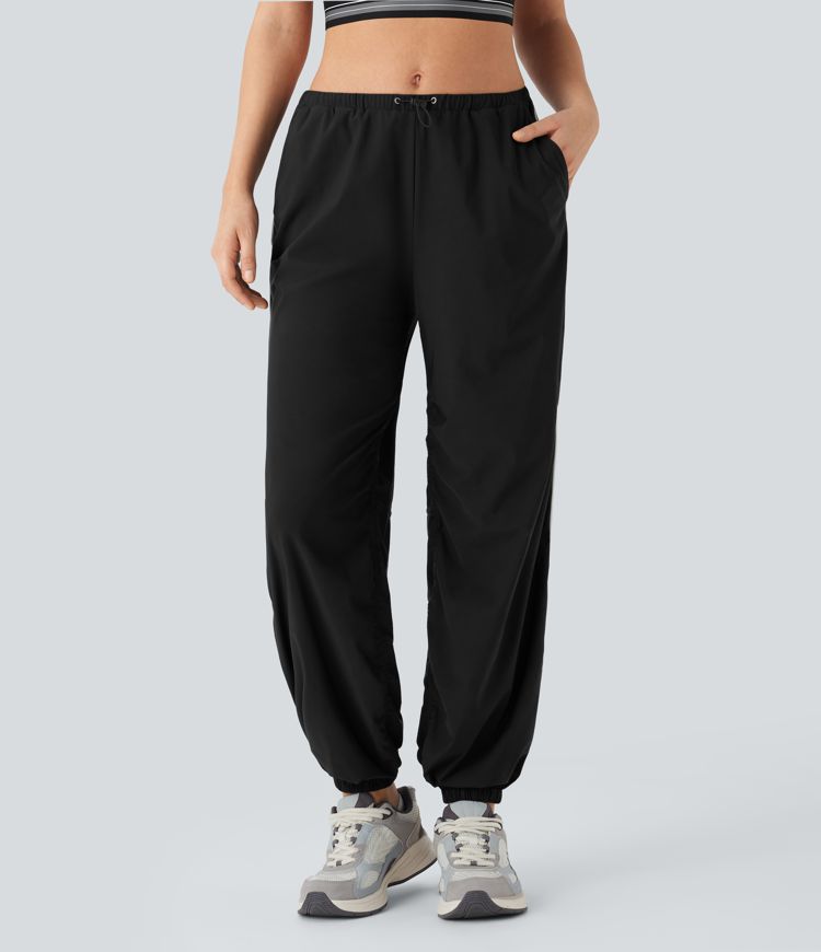 Low Rise Color Block Quick Dry Trackpants Dance Joggers with Pockets