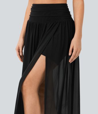 Hohe Taille 2-in-1 Fließender Midi-Tanzrock mit Tasche