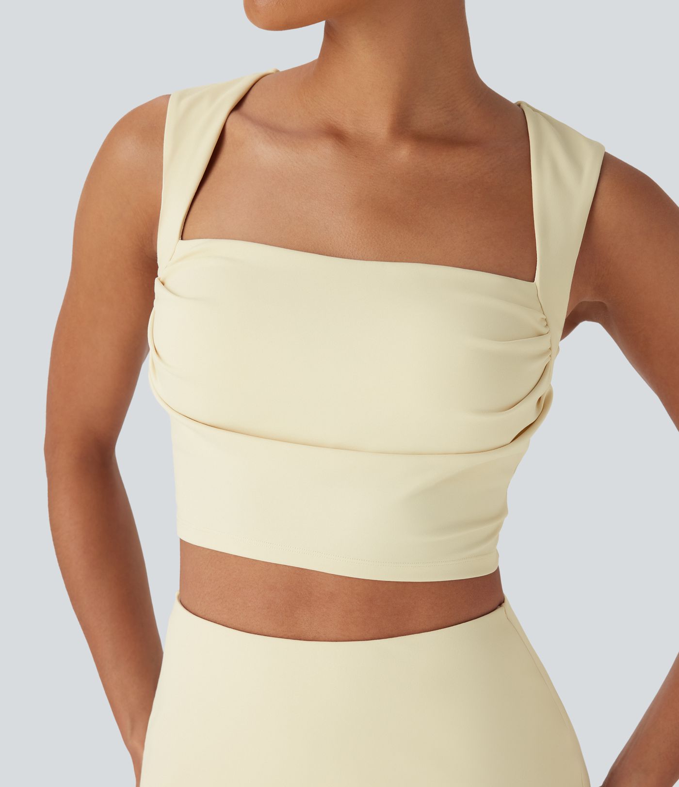 SoftlyZero™ Plush Square Neck Ruched Tank Top And Tummy Control 2-in-1 Yoga Skirt Set with Pocket