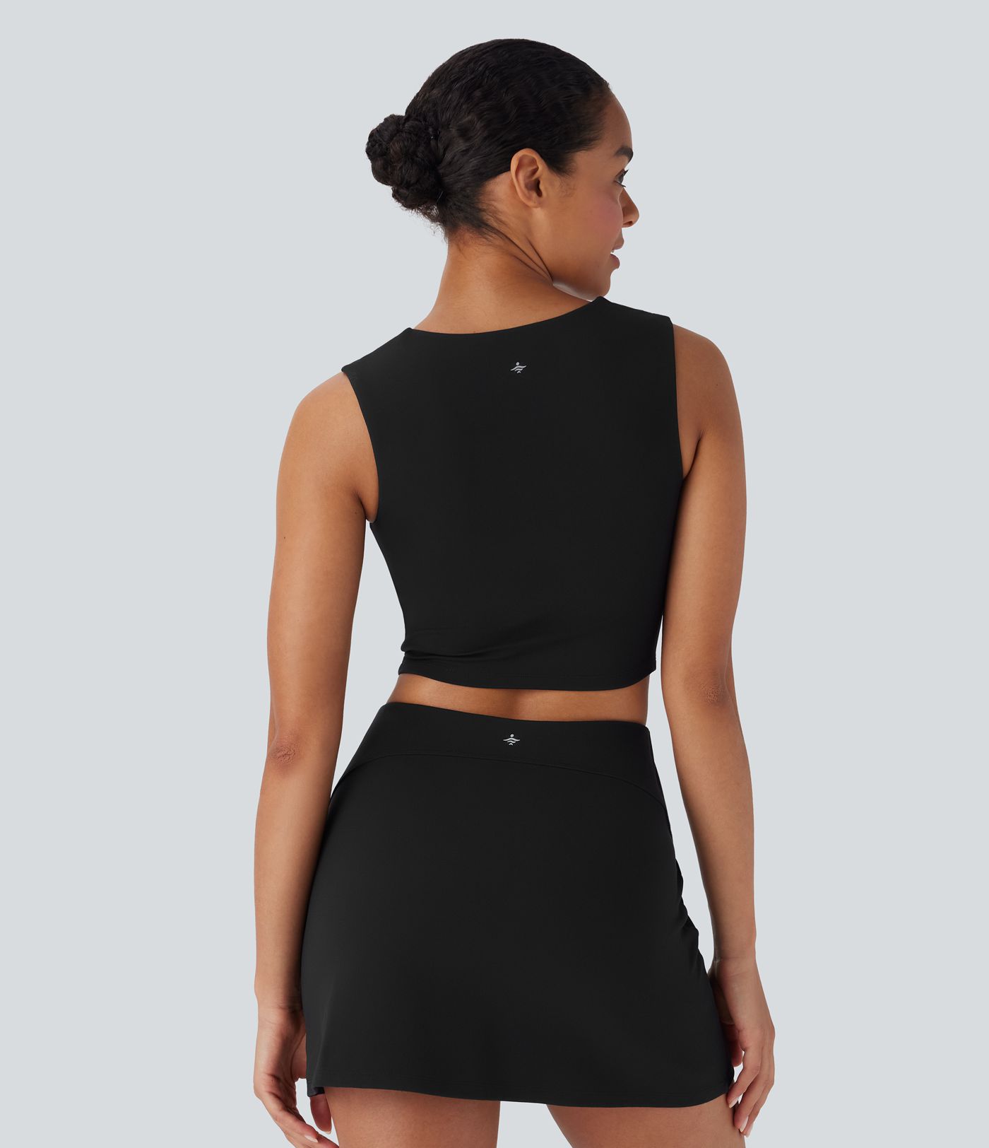 SoftlyZero™ Plush Square Neck Ruched Tank Top And Tummy Control 2-in-1 Yoga Skirt Set with Pocket