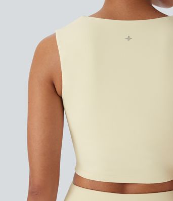 SoftlyZero™ Plush Square Neck Ruched Tank Top And Tummy Control 2-in-1 Yoga Skirt Set with Pocket