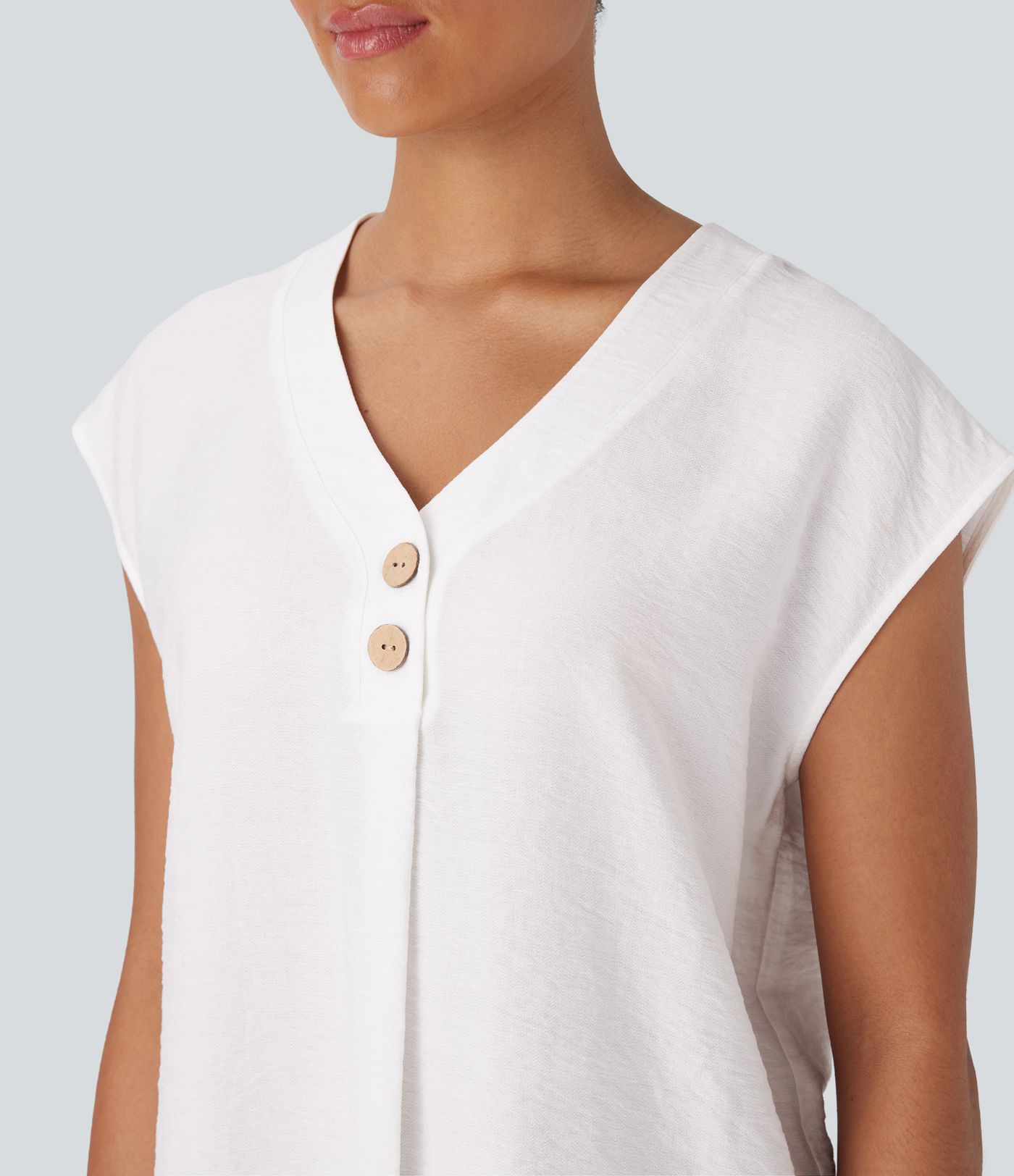 V Neck Cap Sleeve Decorative Work Blouse