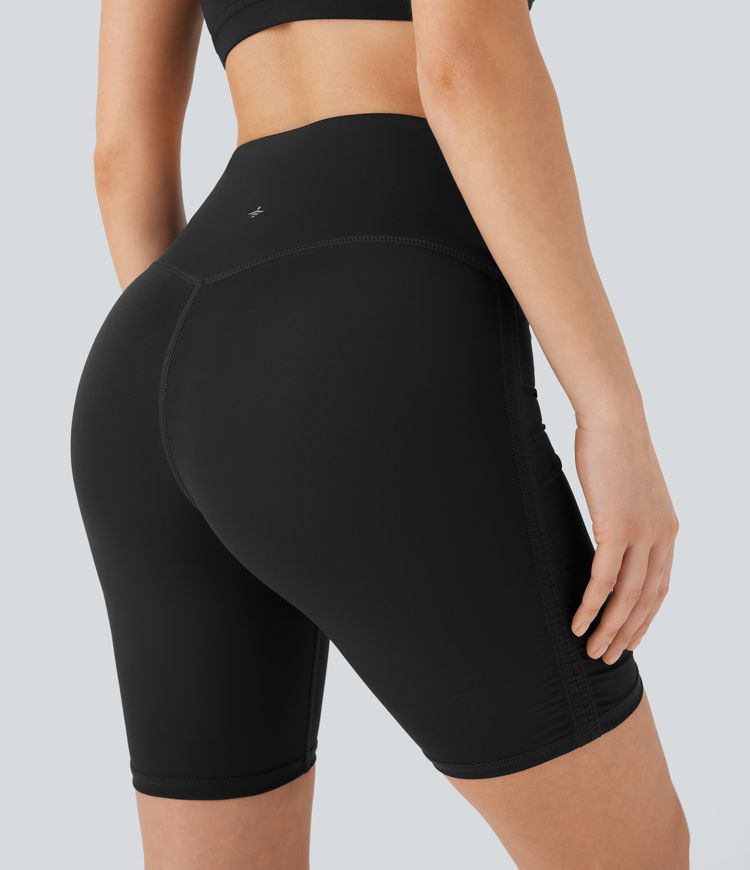 SoftlyZero™ QuickDry High Waisted Tummy Control Ruched Running Biker Shorts 7''