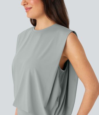 Robe Moulante Mini Décontractée à Col Rond sans Manches, 2 Pièces Superposées, Toucher Frais - Protection UV UPF50+