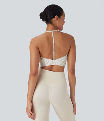 Sutien sport cu imprimeu zebră și suport redus pentru yoga