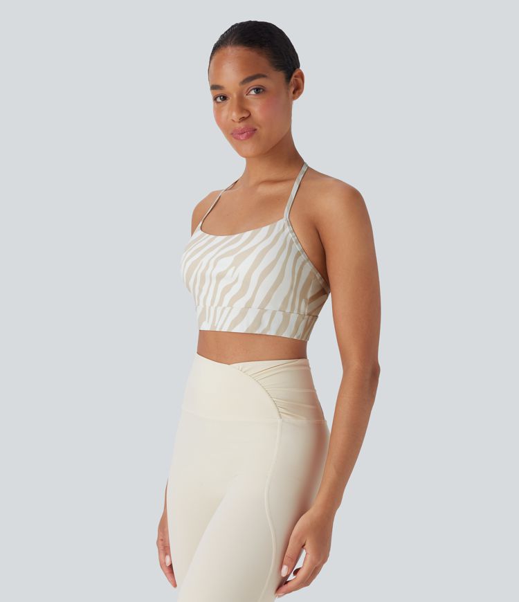 Sutien sport cu imprimeu zebră și suport redus pentru yoga