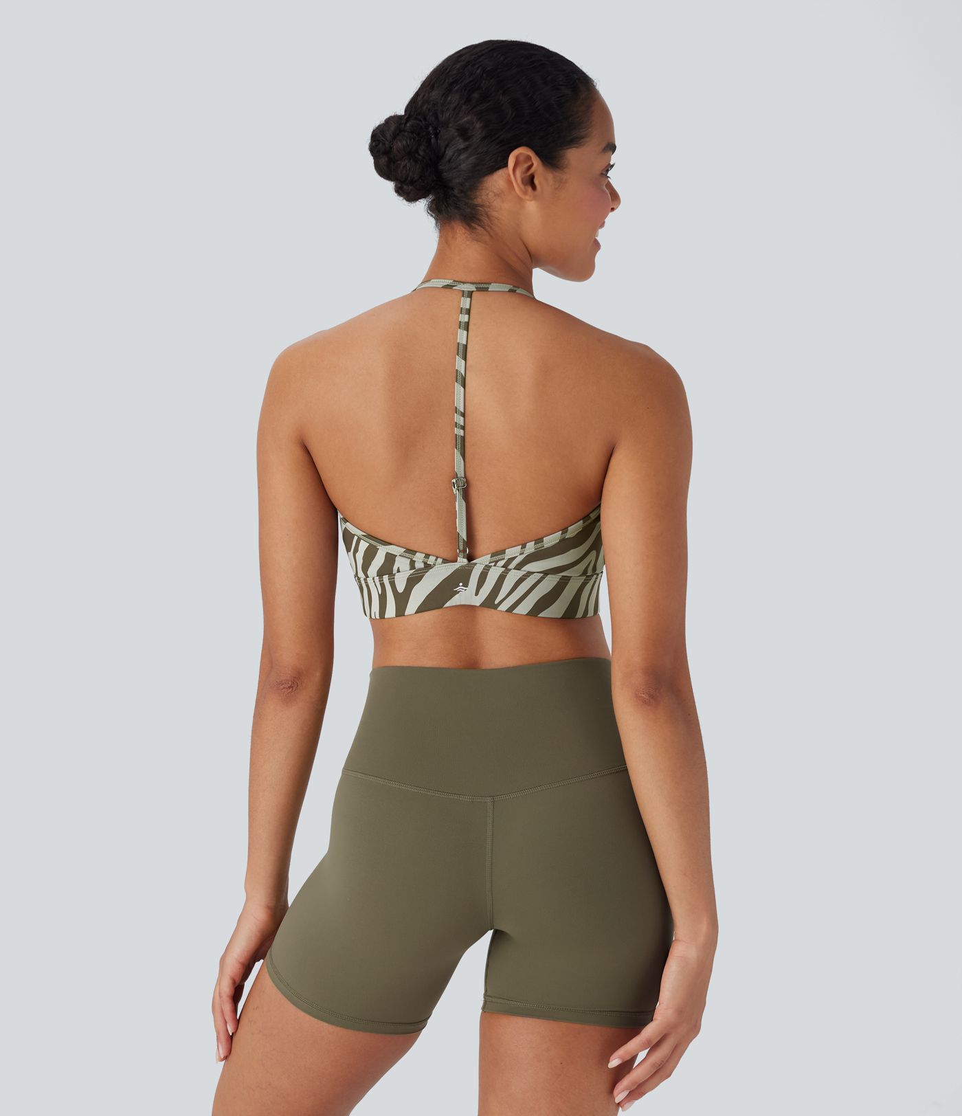 Low Support Halter Zebra Print Yoga Sports Bra