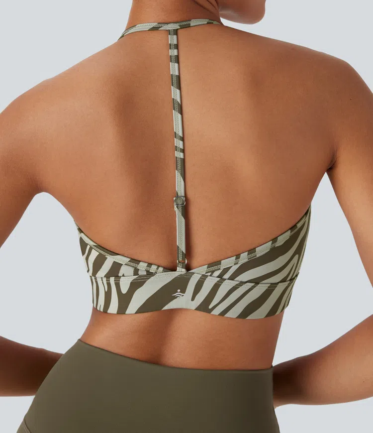 Low Support Halter Zebra Print Yoga Sports Bra