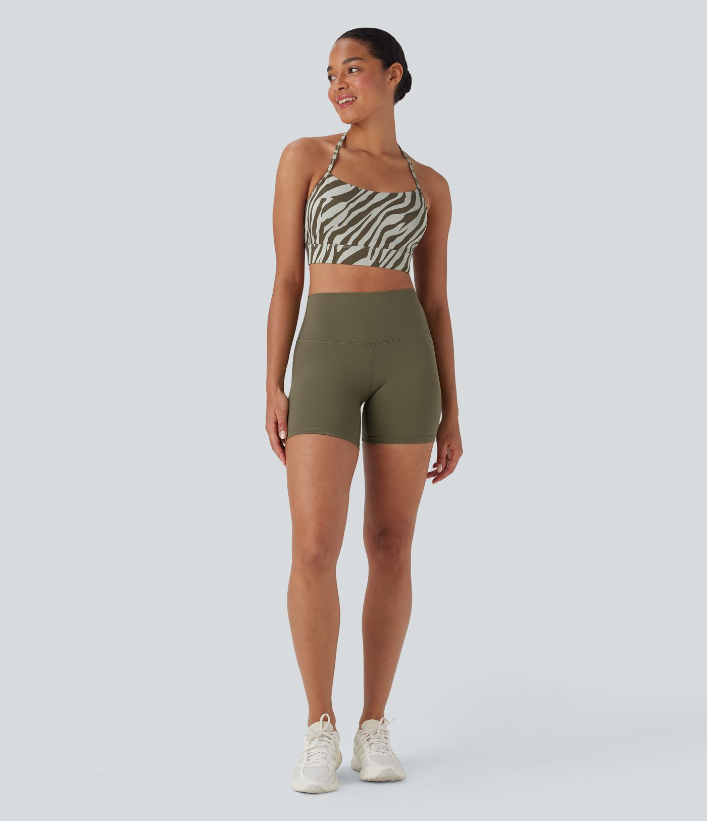 Low Support Halter Zebra Print Yoga Sports Bra