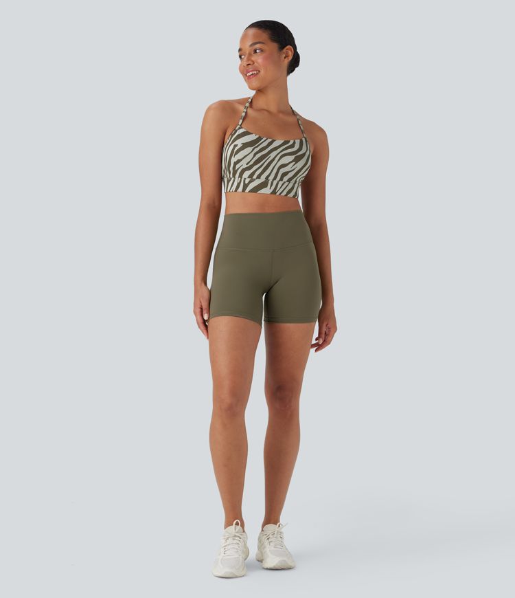 Low Support Halter Zebra Print Yoga Sports Bra