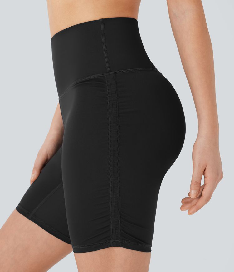 SoftlyZero™ QuickDry High Waisted Tummy Control Ruched Running Biker Shorts 7''