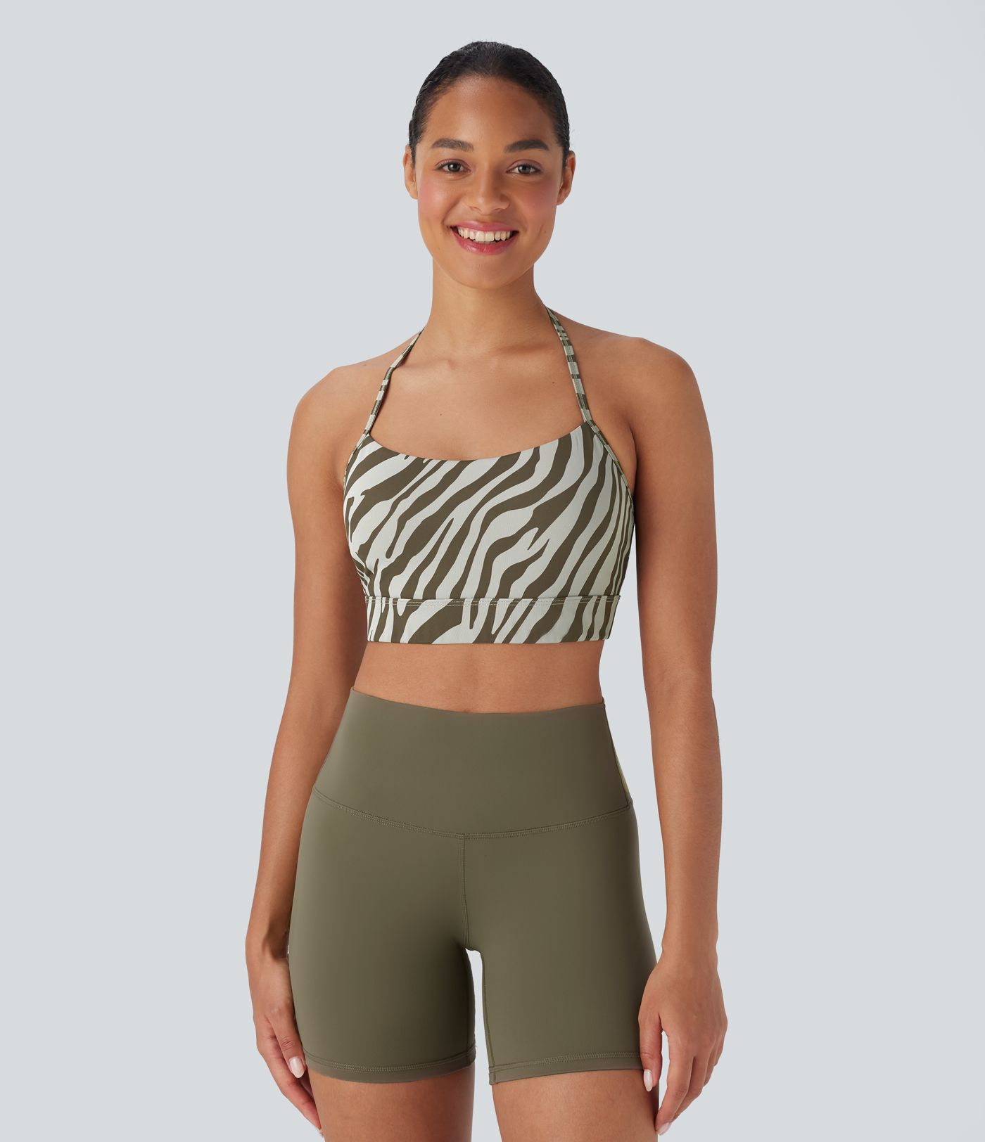 Low Support Halter Zebra Print Yoga Sports Bra