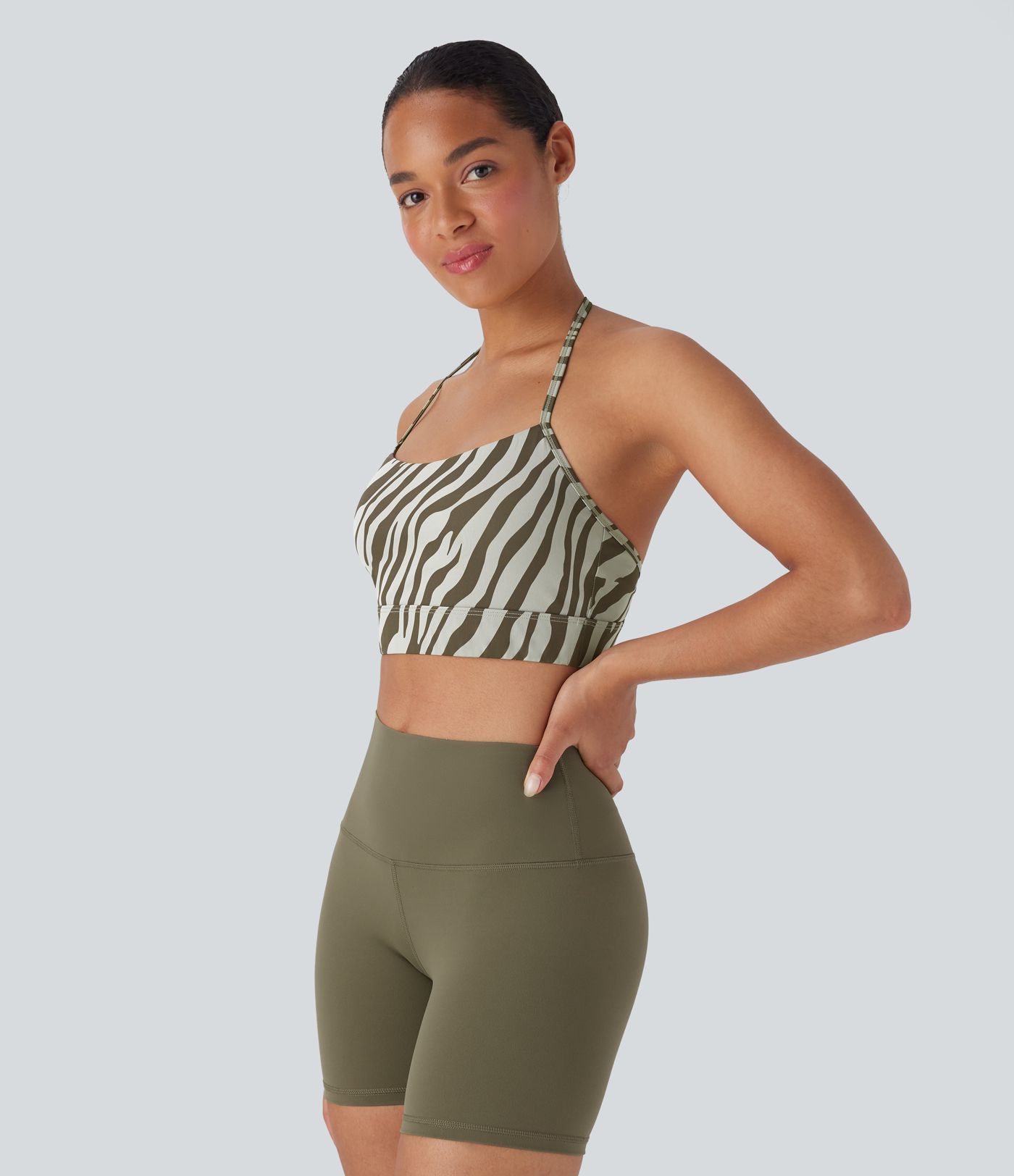 Low Support Halter Zebra Print Yoga Sports Bra