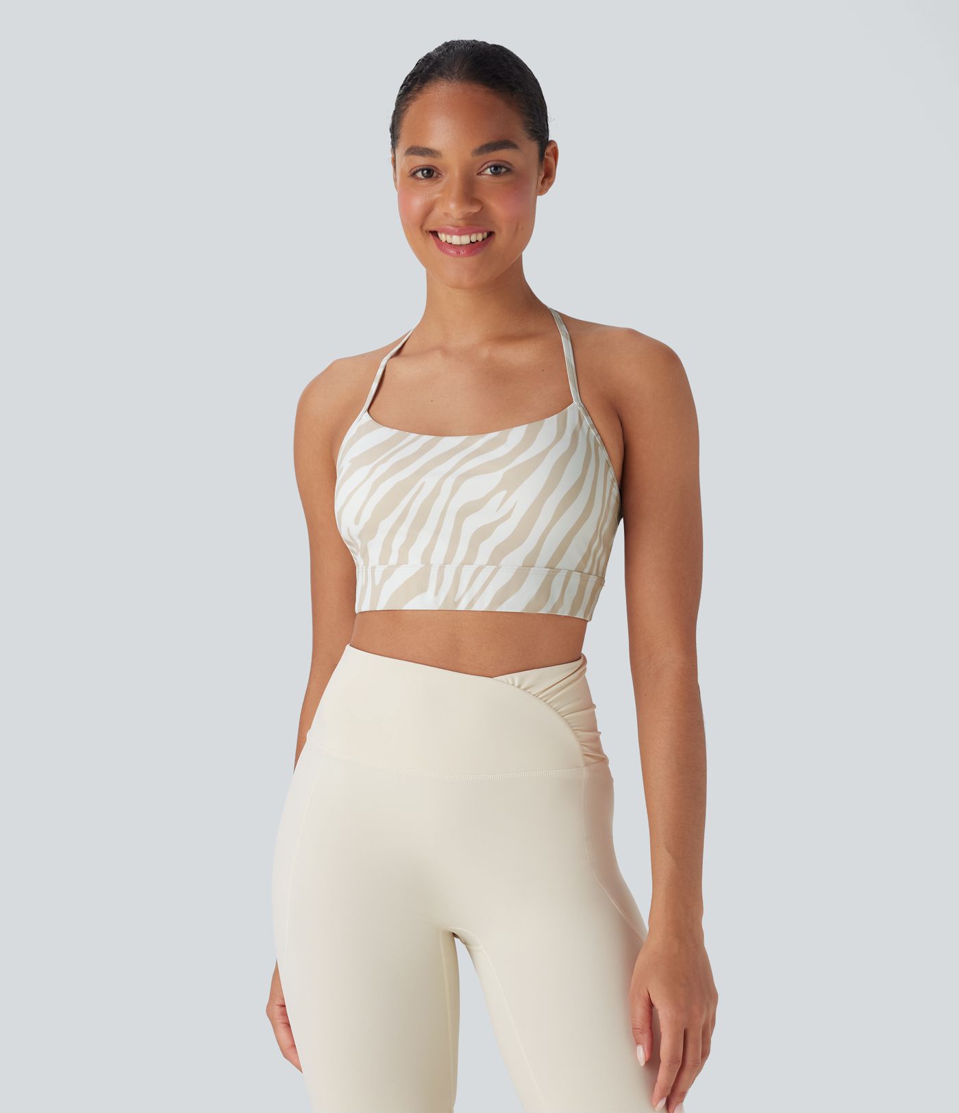 Sutien sport cu imprimeu zebră și suport redus pentru yoga
