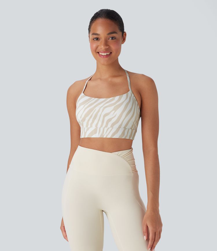 Low Support Halter Zebra Print Yoga Sports Bra