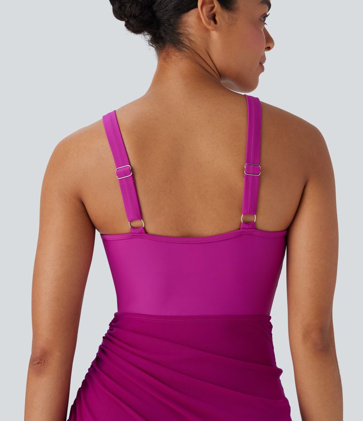 Contrast Mesh Drawstring One Piece Swimsuit