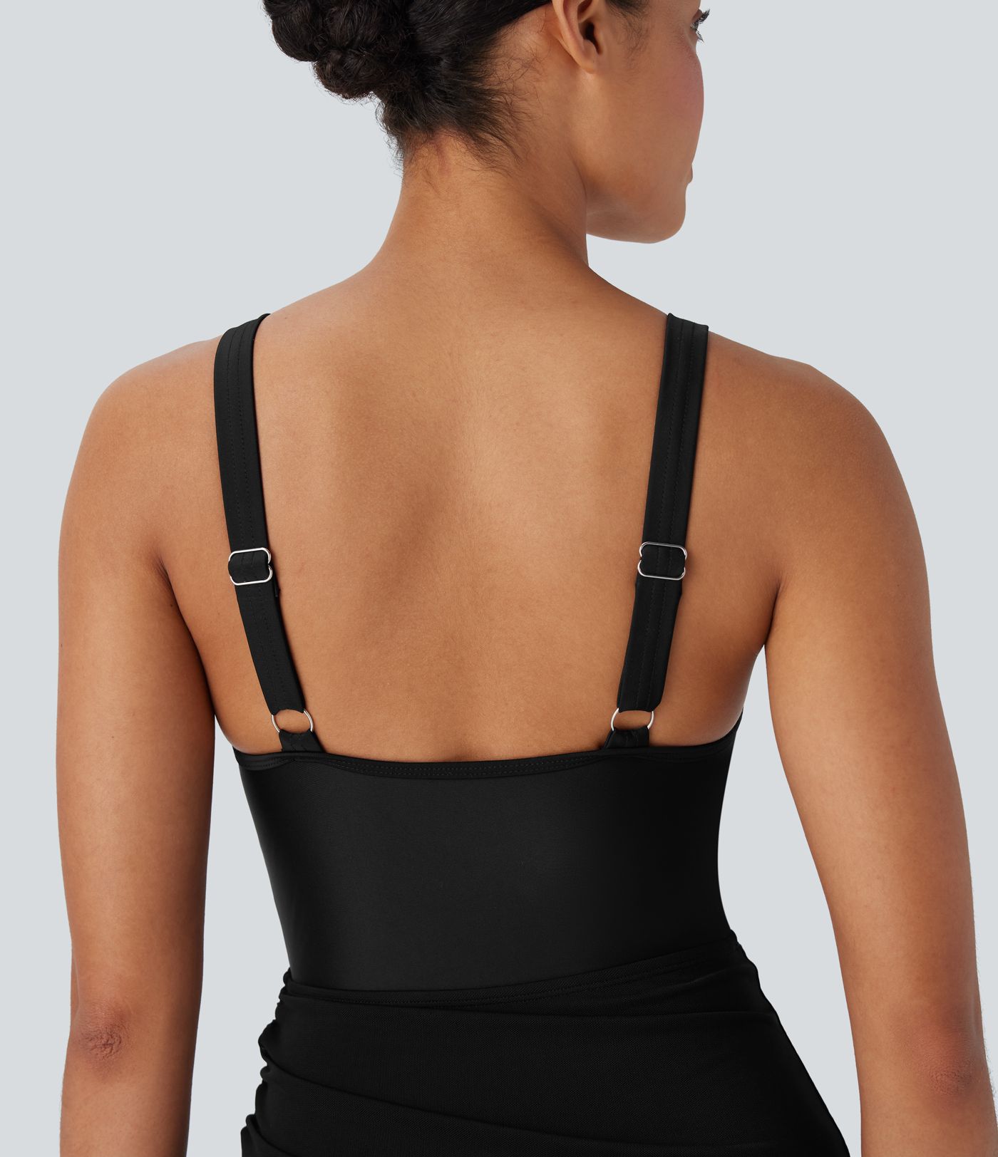 Contrast Mesh Drawstring One Piece Swimsuit