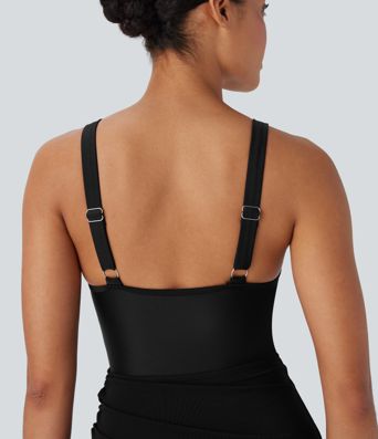 Contrast Mesh Drawstring One Piece Swimsuit