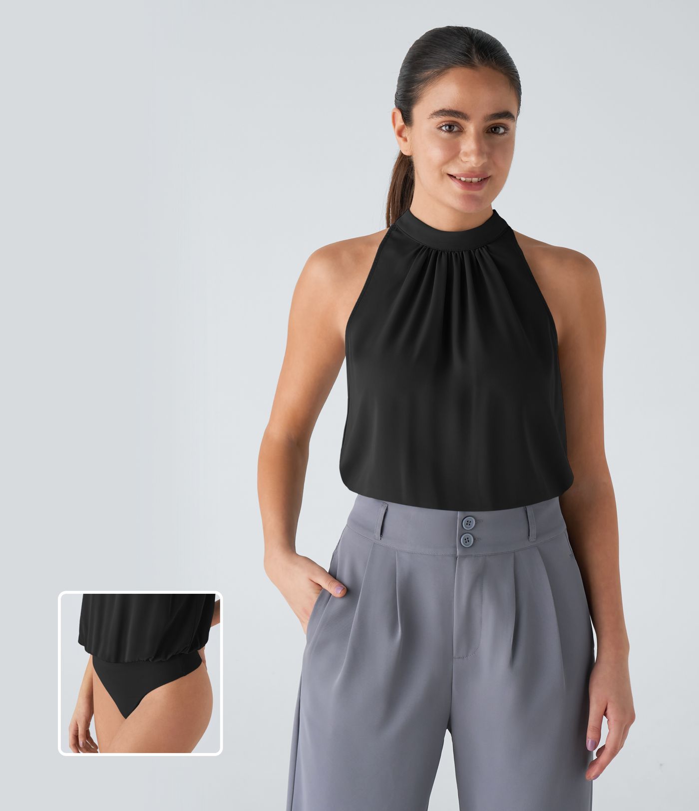 Keyhole Back Halter Sleeveless Work Bodysuit