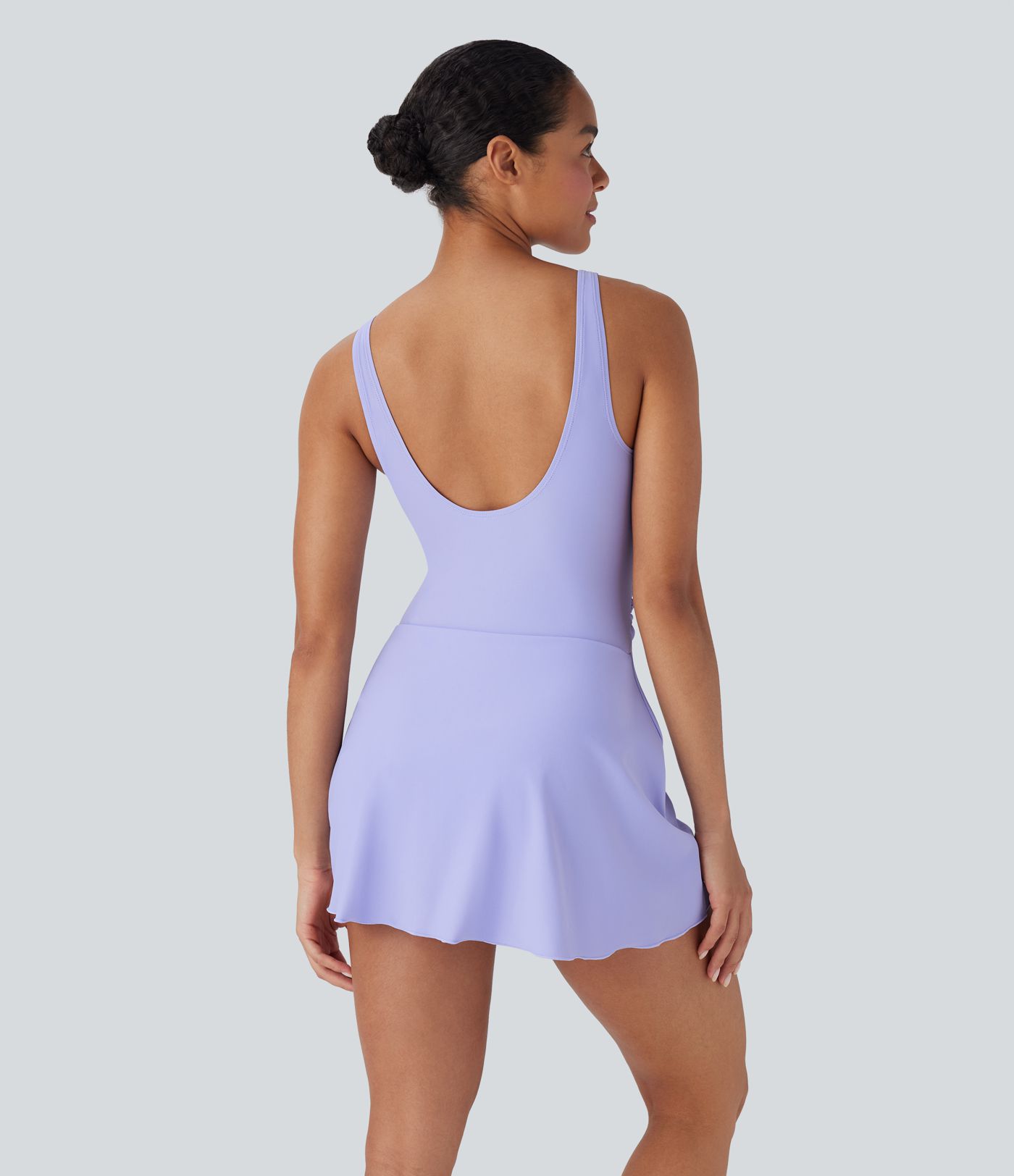 Crossover V Neck Backless Ruched Asymmetric Tie Hem 2-in-1 Tummy Control One Piece Swimsuit