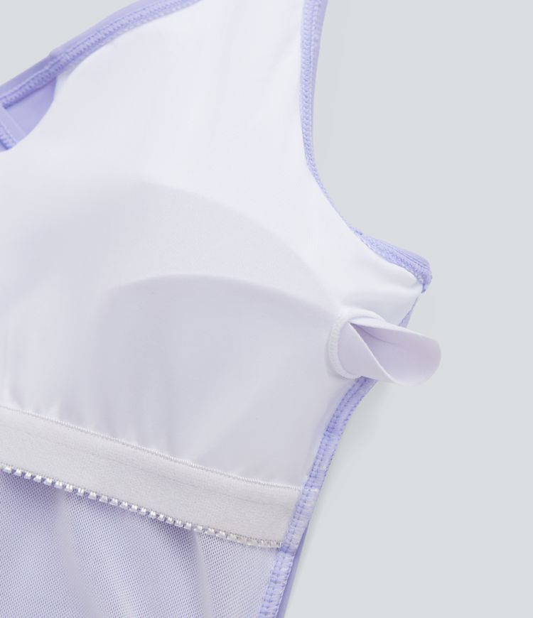 Crossover V Neck Backless Ruched Asymmetric Tie Hem 2-in-1 Tummy Control One Piece Swimsuit