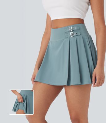 Breezeful™ High Waisted Decorative Buckle 2-in-1 Pleated Quick Dry Mini Casual Skirt