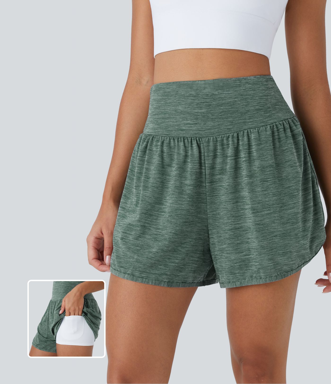 High Waisted 2-in-1 Side Pocket Workout Shorts