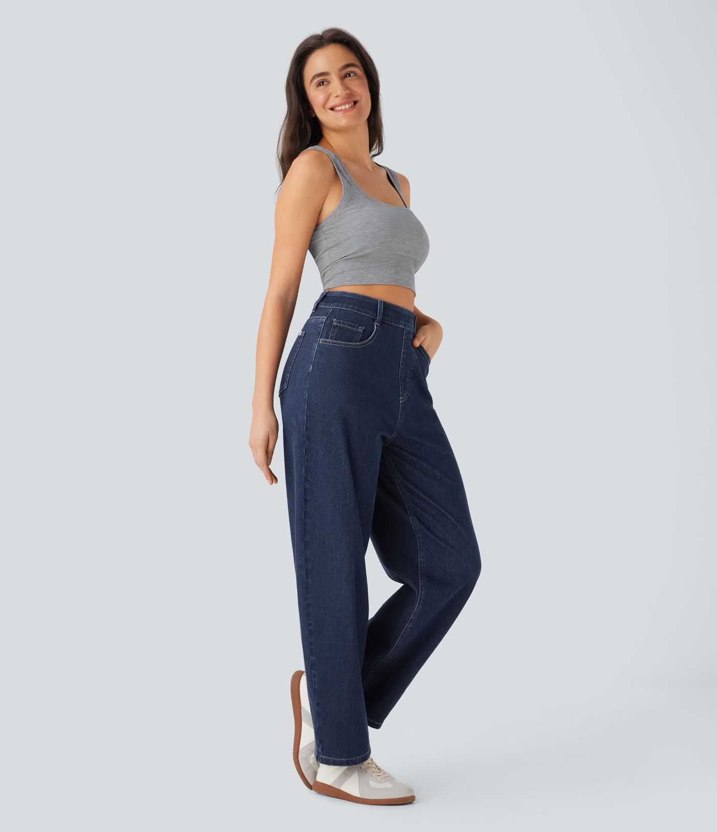 Jean décontracté ample Halara Flex™ taille haute avec poches lavé