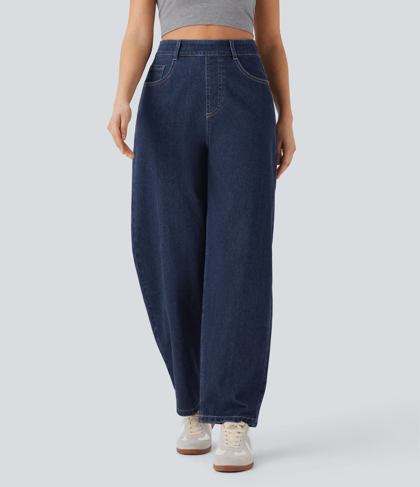 Jean décontracté ample Halara Flex™ taille haute avec poches lavé