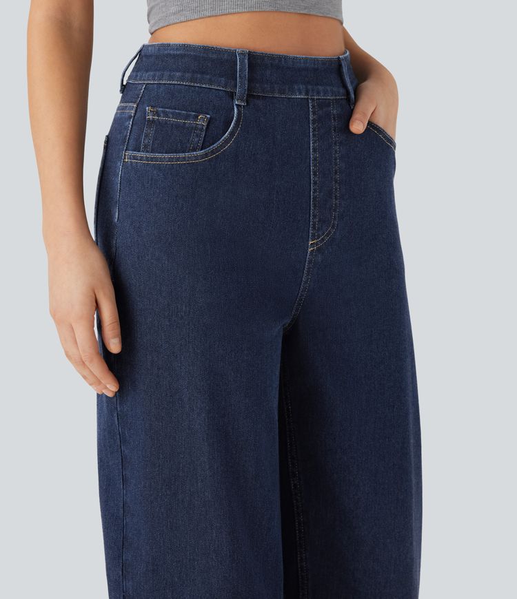 Jean décontracté ample Halara Flex™ taille haute avec poches lavé