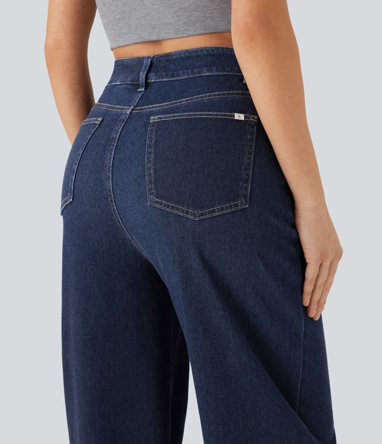 Jean décontracté ample Halara Flex™ taille haute avec poches lavé
