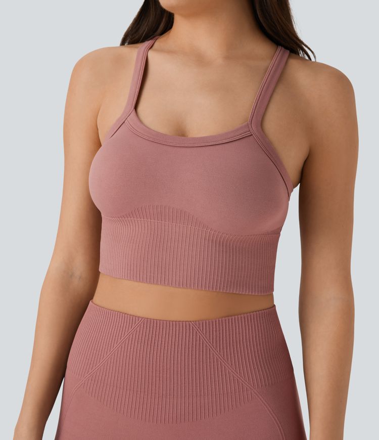 Top de yoga corto con espalda nadadora y sin costuras