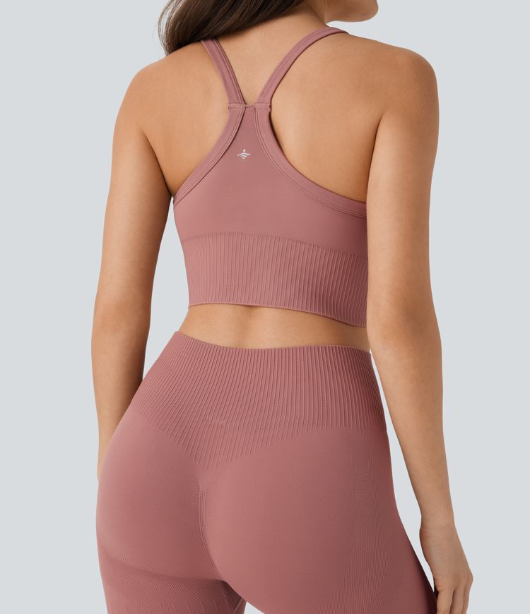 Top de yoga corto con espalda nadadora y sin costuras
