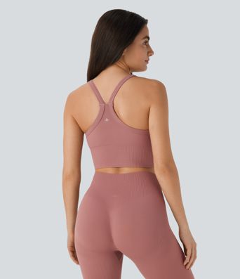 Top de yoga corto con espalda nadadora y sin costuras