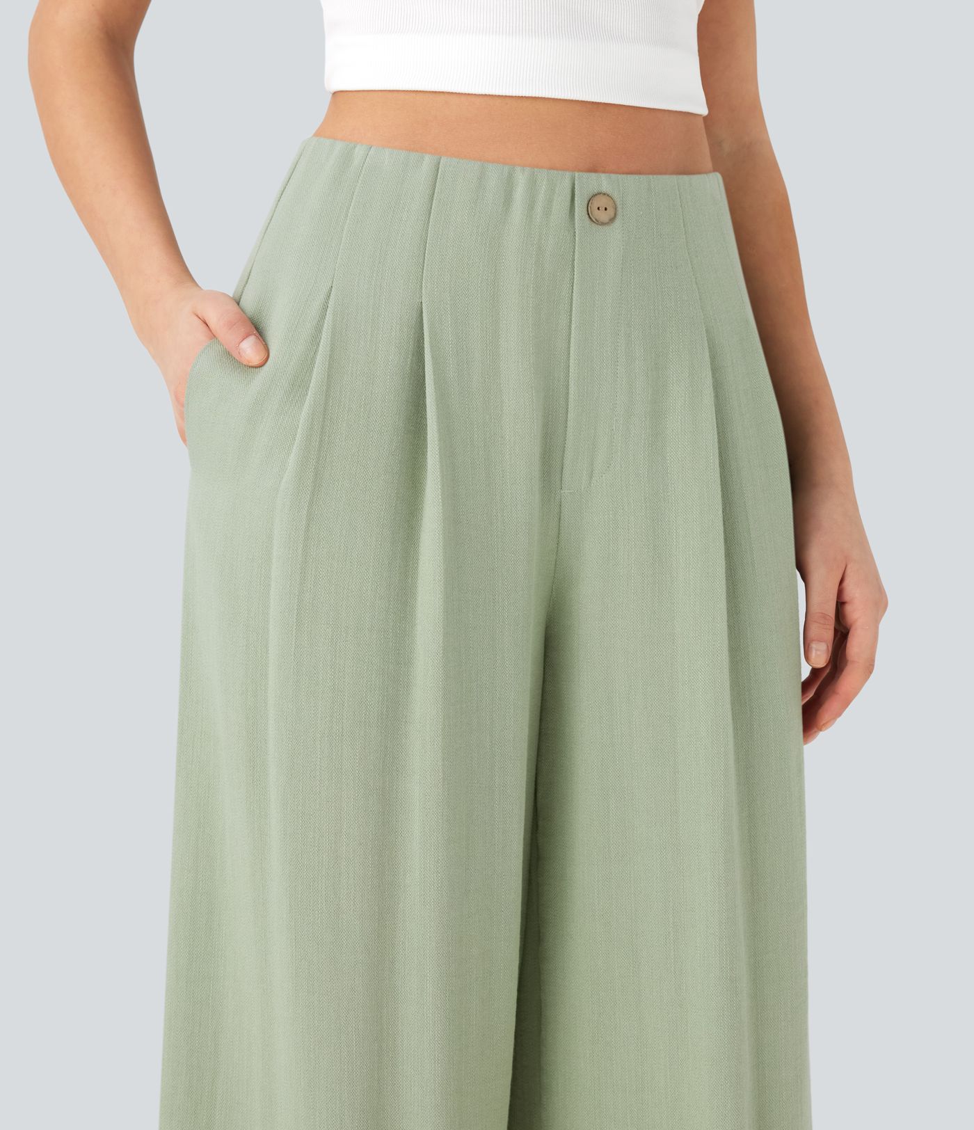 High Waisted Casual Linen-Feel Pants with Pockets